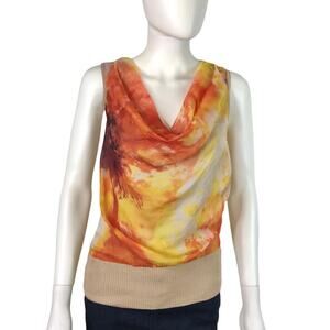 Hilton Hollis Cowl Neck Blouse Yellow & Orange Sleeveless Knit Back